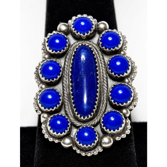 Navajo Lapis Lazuli Cluster Ring Size 10 Sterling Silver Native American