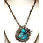 VTG Navajo Morenci Turquoise Pendant Necklace Sterling Navajo Pearls Necklace