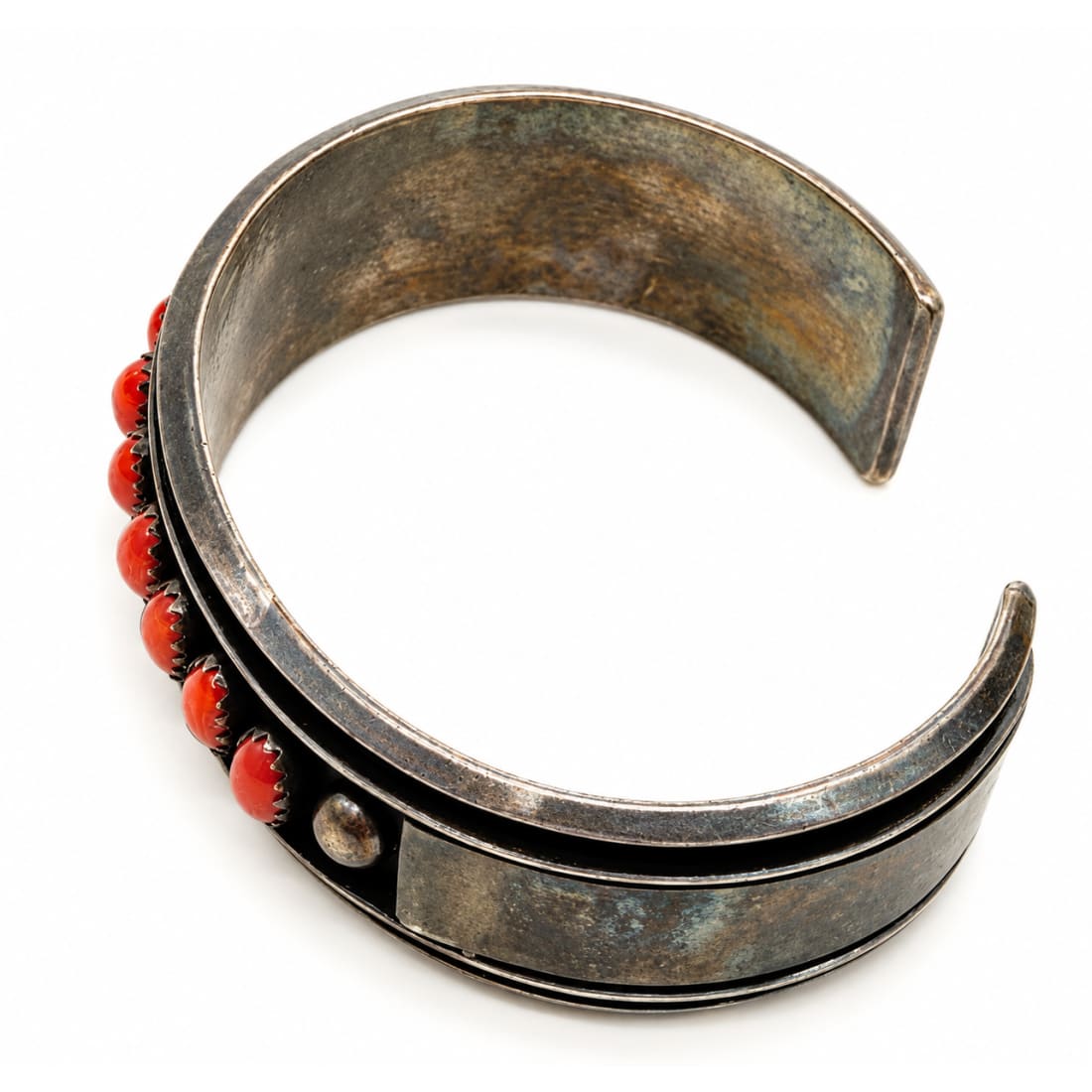 Old Pawn Hopi Coral Cluster Stacker Cuff Bracelet  Sterling Silver M. Jenkins