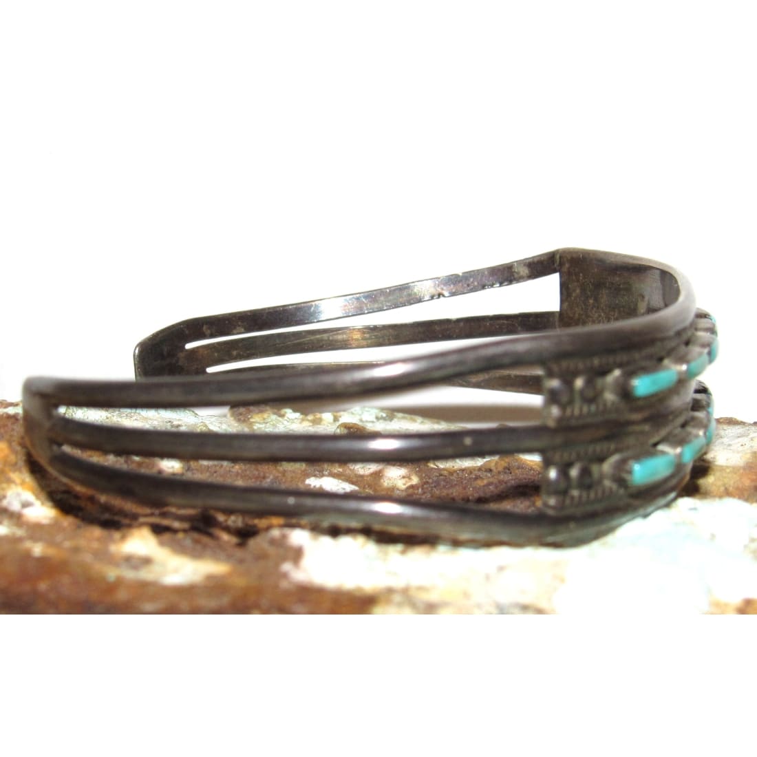 Vintage Zuni Turquoise Needlepoint Cuff Bracelet Sterling Silver C. Hattie