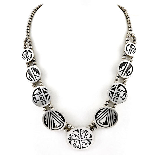 Vintage Hopi Sterling Silver Overlay Storytelling Medallion Necklace