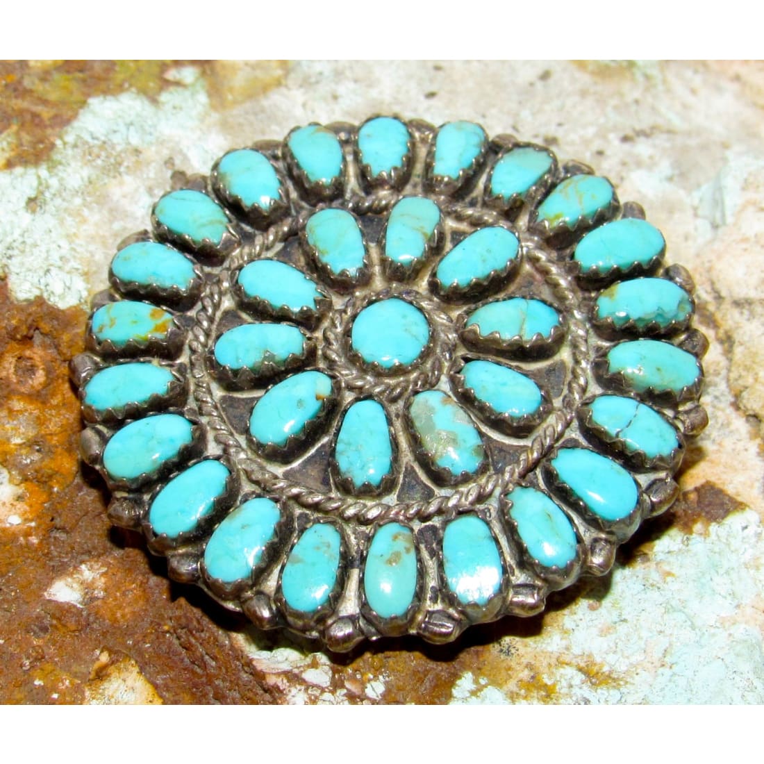 Vintage Navajo Cluster Brooch Pin Pendant Larry Moses Begay Sterling Silver