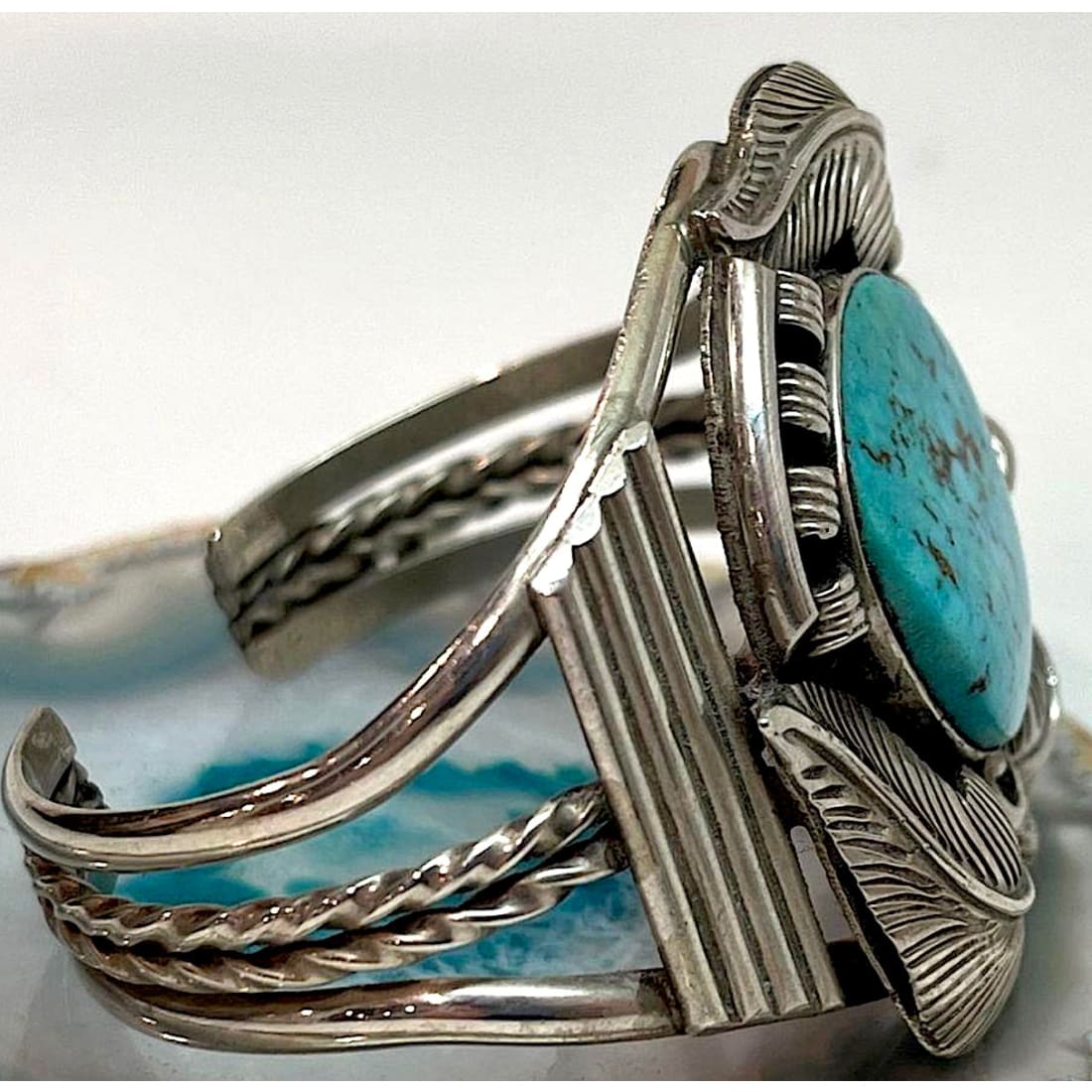 Vintage Navajo Sterling Old Mine Kingman Turquoise Statement Cuff Bracelet Old Pawn