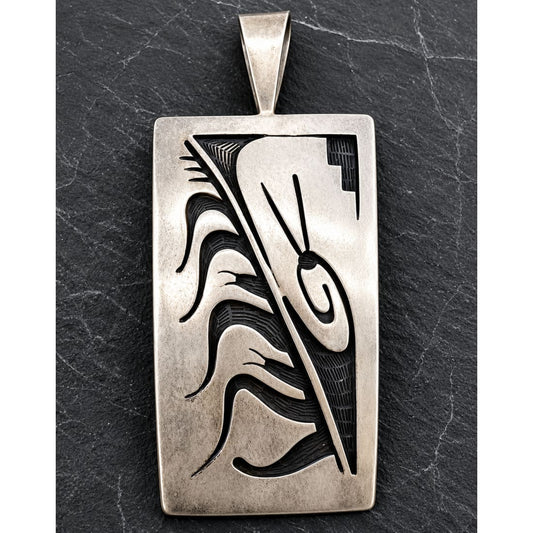 Vintage Hopi Sterling Silver Overlay Pendant by Michael Sockyma Sr.