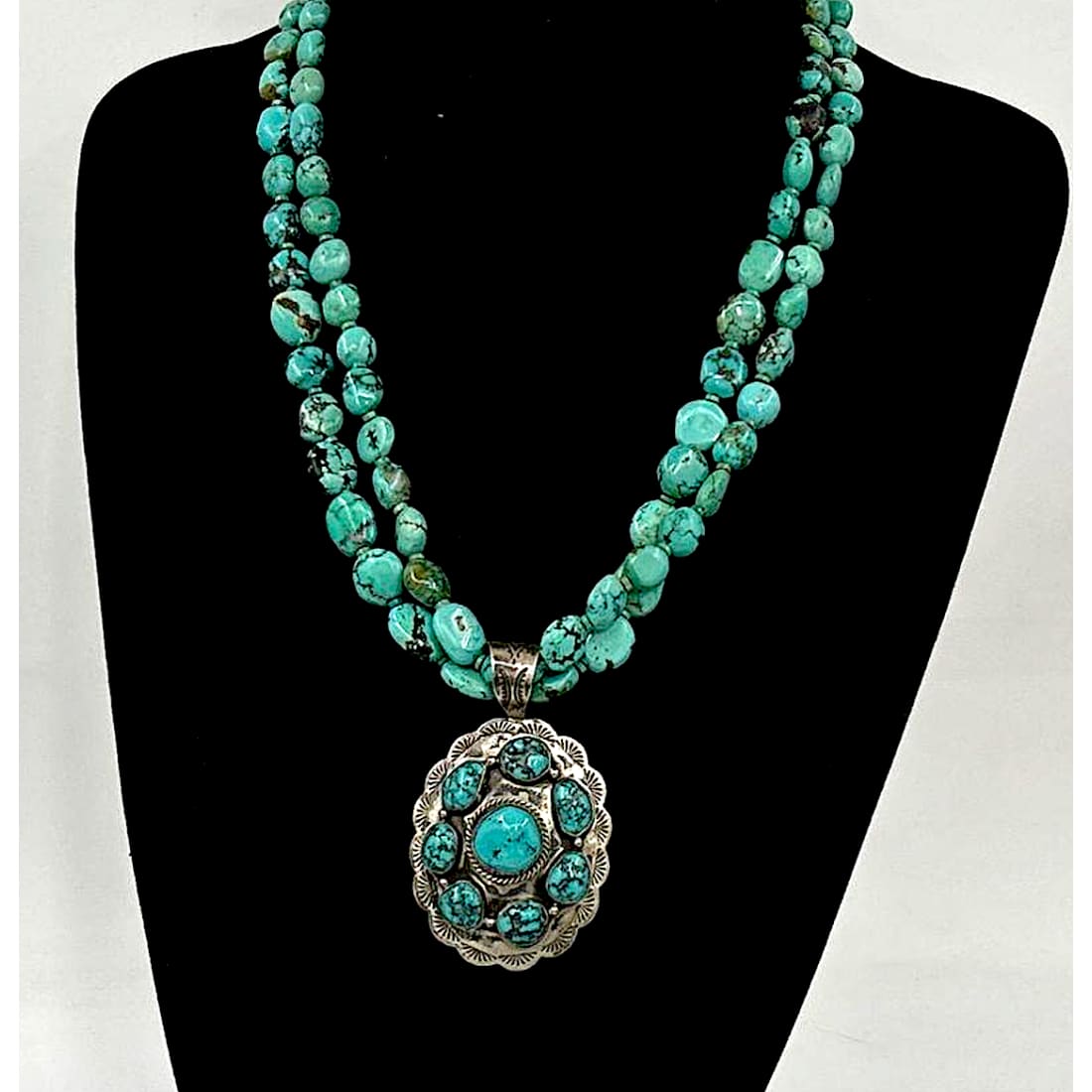 Old Pawn Navajo Turquoise Necklace Pendant Geraldine Yazzie Sterling Silver