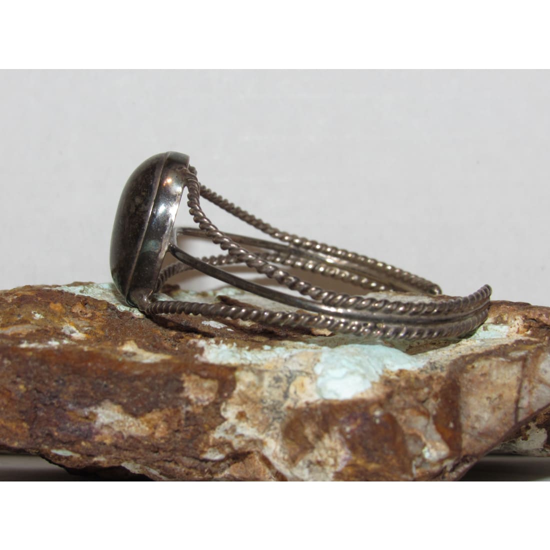 Vintage Taxco Mexico Hematite Cuff Bracelet 925 Silver
