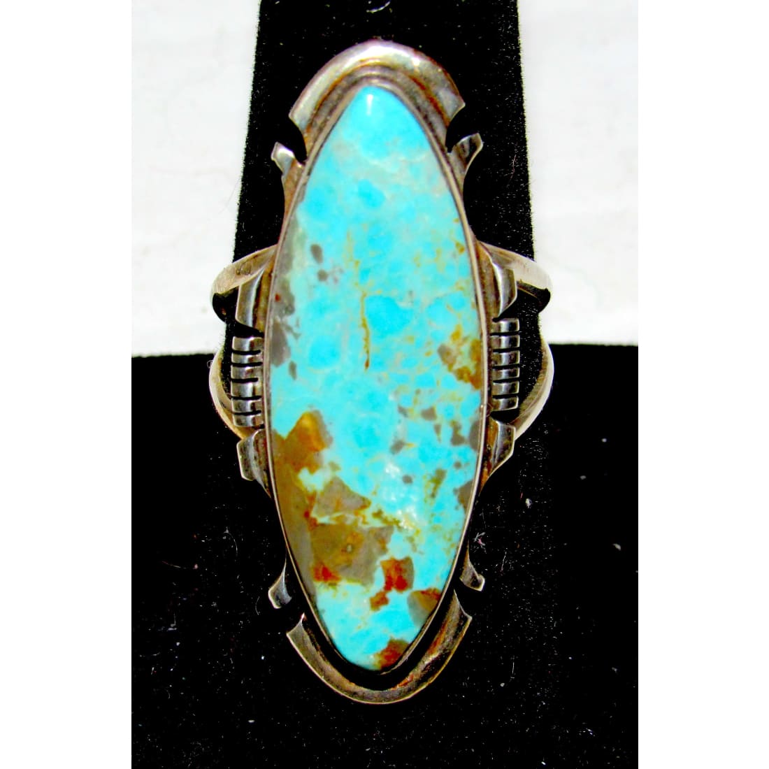 Navajo Number 8 Turquoise Inlay Ring Sz 8.5 Sterling Silver Steve Francisco
