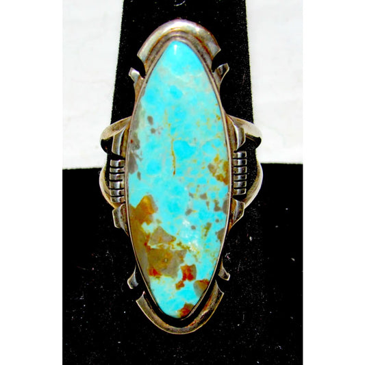 Navajo Number 8 Turquoise Inlay Ring Sz 8.5 Sterling Silver Steve Francisco