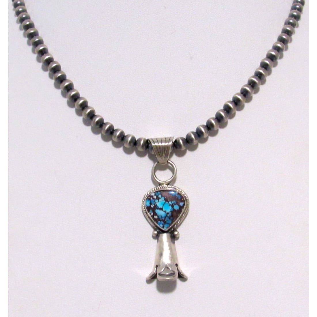 Navajo Pearls & Squash Blossom Pendant Golden Hills Turquoise Sterling Silver