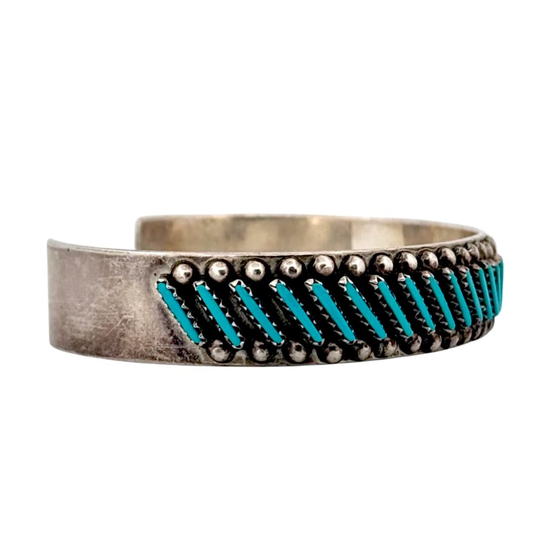Vintage Zuni Petit Point Turquoise Cuff Bracelet Sterling Silver AV Nastacio