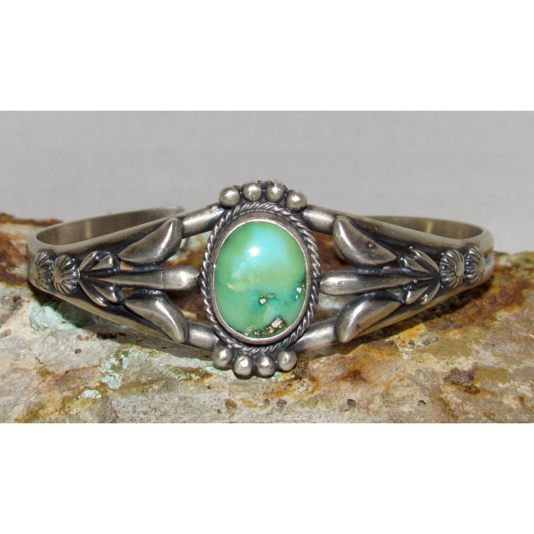 Navajo Royston Turquoise Stacker Cuff Sterling Hand Etched Bracelet B. Platero
