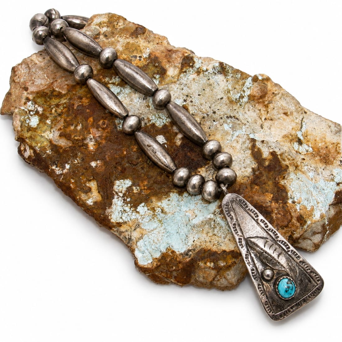 Vintage Navajo Kingman Turquoise Pendant Sterling Navajo Pearls Necklace A Begay