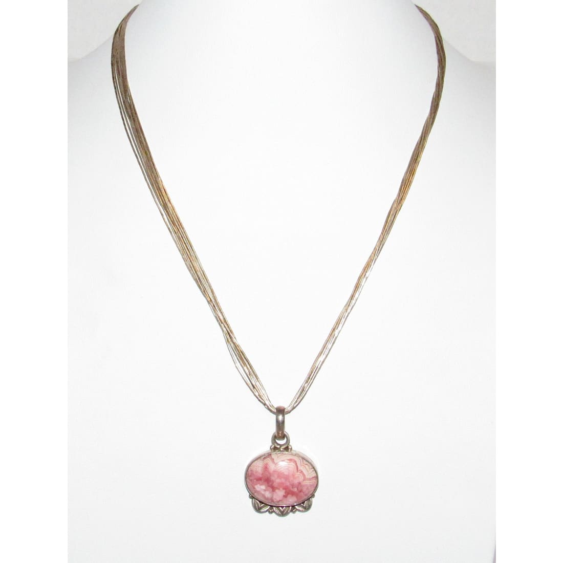 Vintage Southwestern Liquid Silver Necklace with Pink Rhodochrosite Pendant