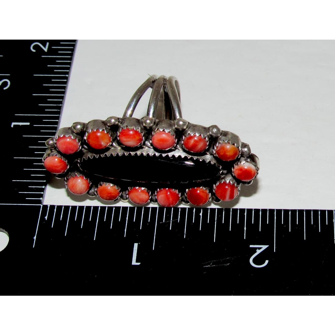 Navajo Onyx Red Orange Spiny Cluster Ring Sz 10 Sterling Silver P. Yazzie