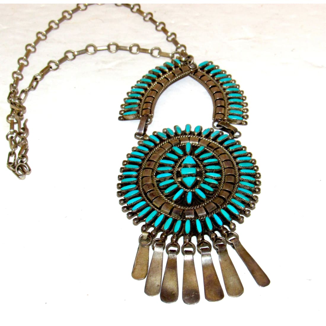 Old Pawn Zuni Turquoise Petit Point Cluster Necklace Sterling