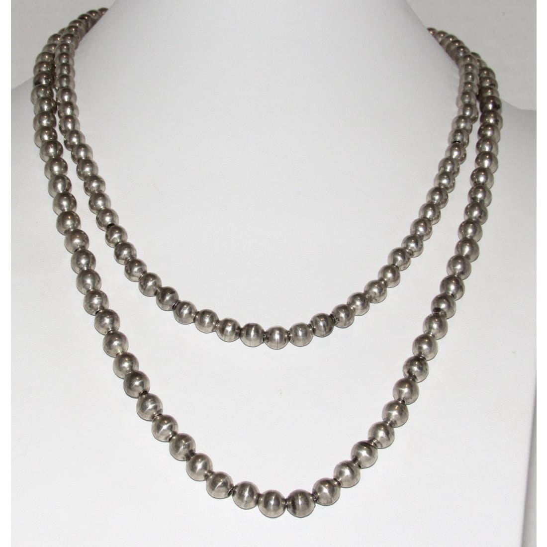 Vintage Mexican Taxco Necklace Double Strand Sterling Silver 22" Beaded Choker 125G