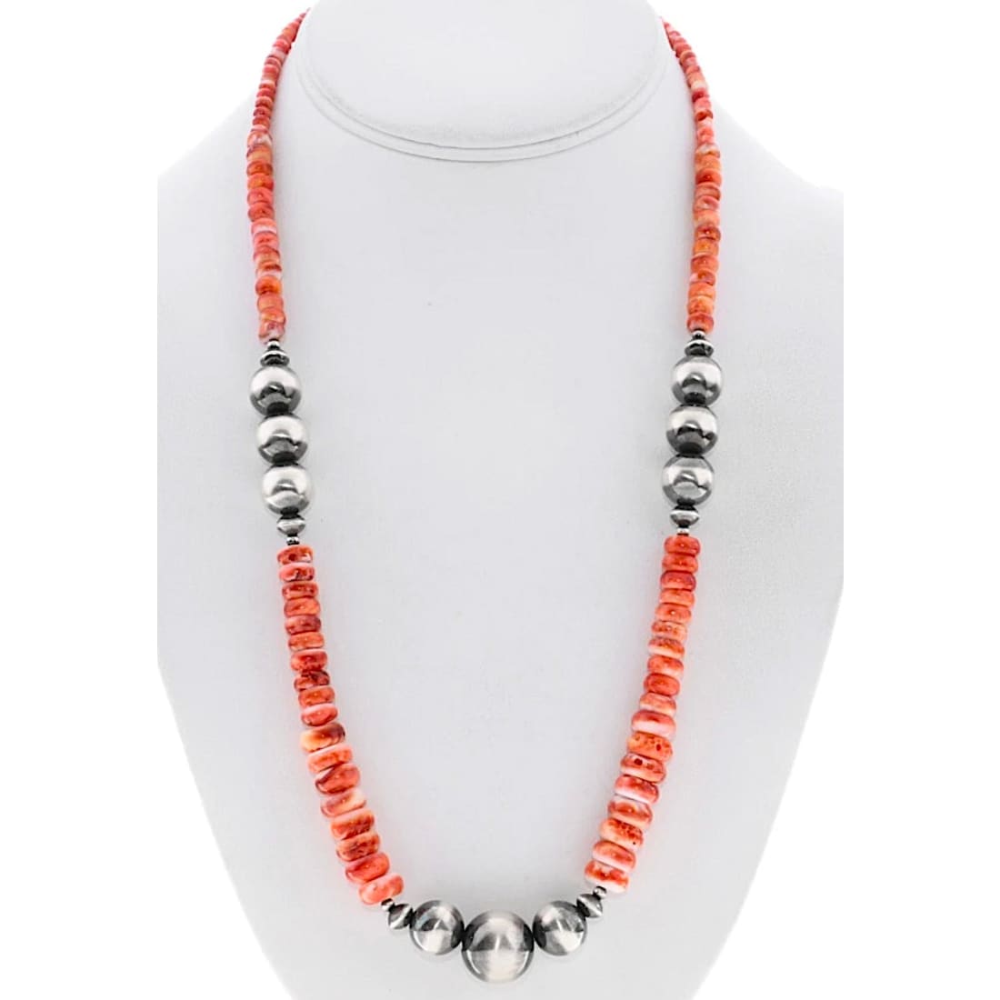 Navajo Pearls Orange Spiny Heishi Necklace Sterling Silver Native American