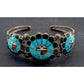 Vintage Zuni sterling silver sunface turquoise bracelet with intricate inlay design and signed artist craftsmanship.