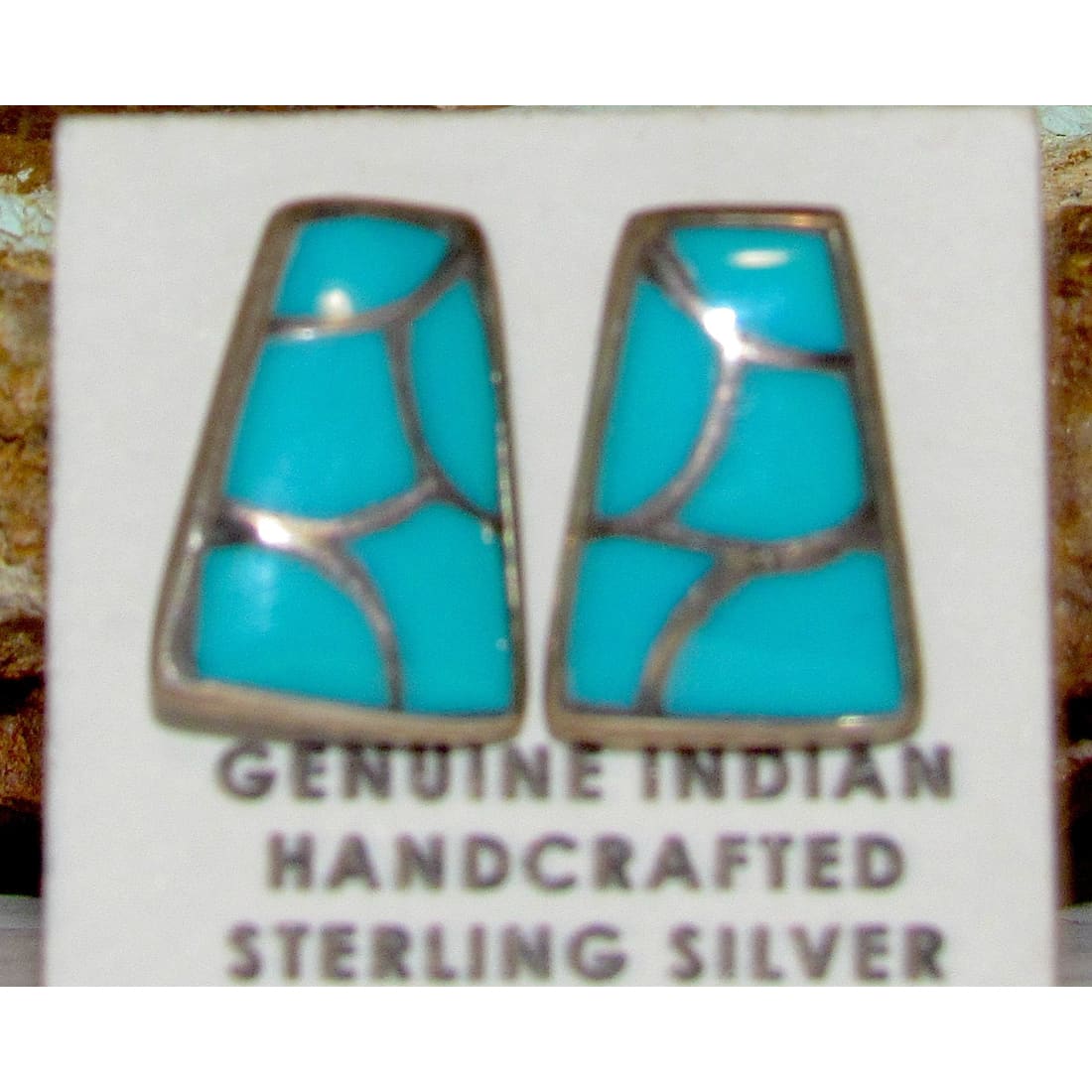 Zuni Turquoise Fish Scale Inlay Post Earrings Sterling Sleeping Beauty Turquoise
