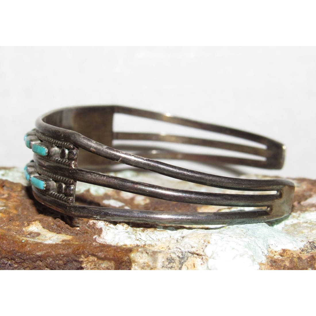 Vintage Zuni Turquoise Needlepoint Cuff Bracelet Sterling Silver C. Hattie