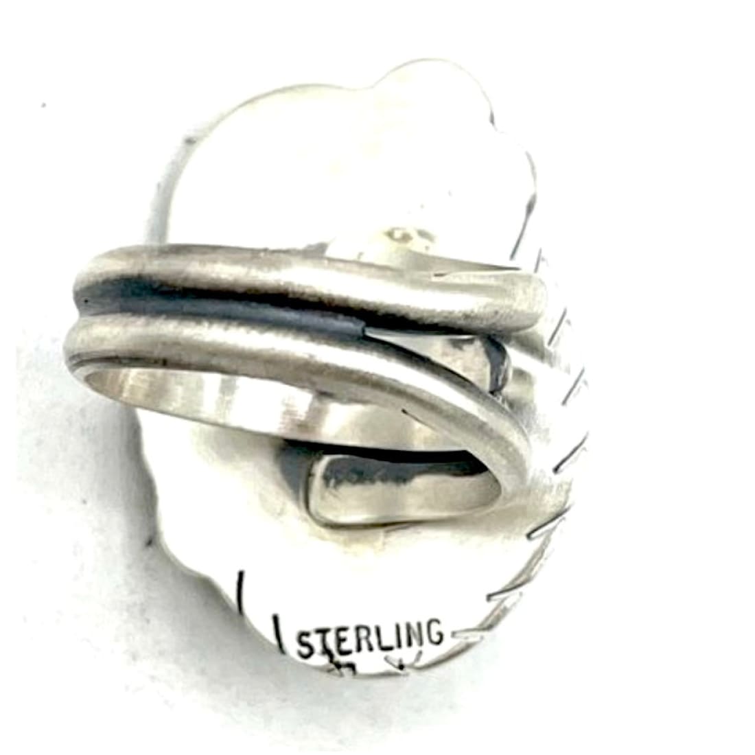 Navajo Golden Hills turquoise ring Sz 8 adjustable sterling silver by G. Nez, featuring a unique hand-etched design.