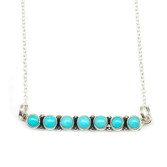 Zuni Sleeping Beauty Snake Eye Turquoise Bar Necklace Sterling Silver R. Chaco