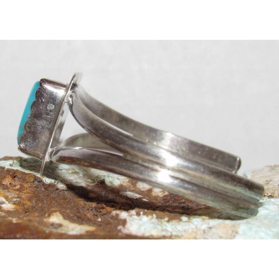 Vintage Navajo Turquoise Stacker Cuff Bracelet Sterling Silver Signed