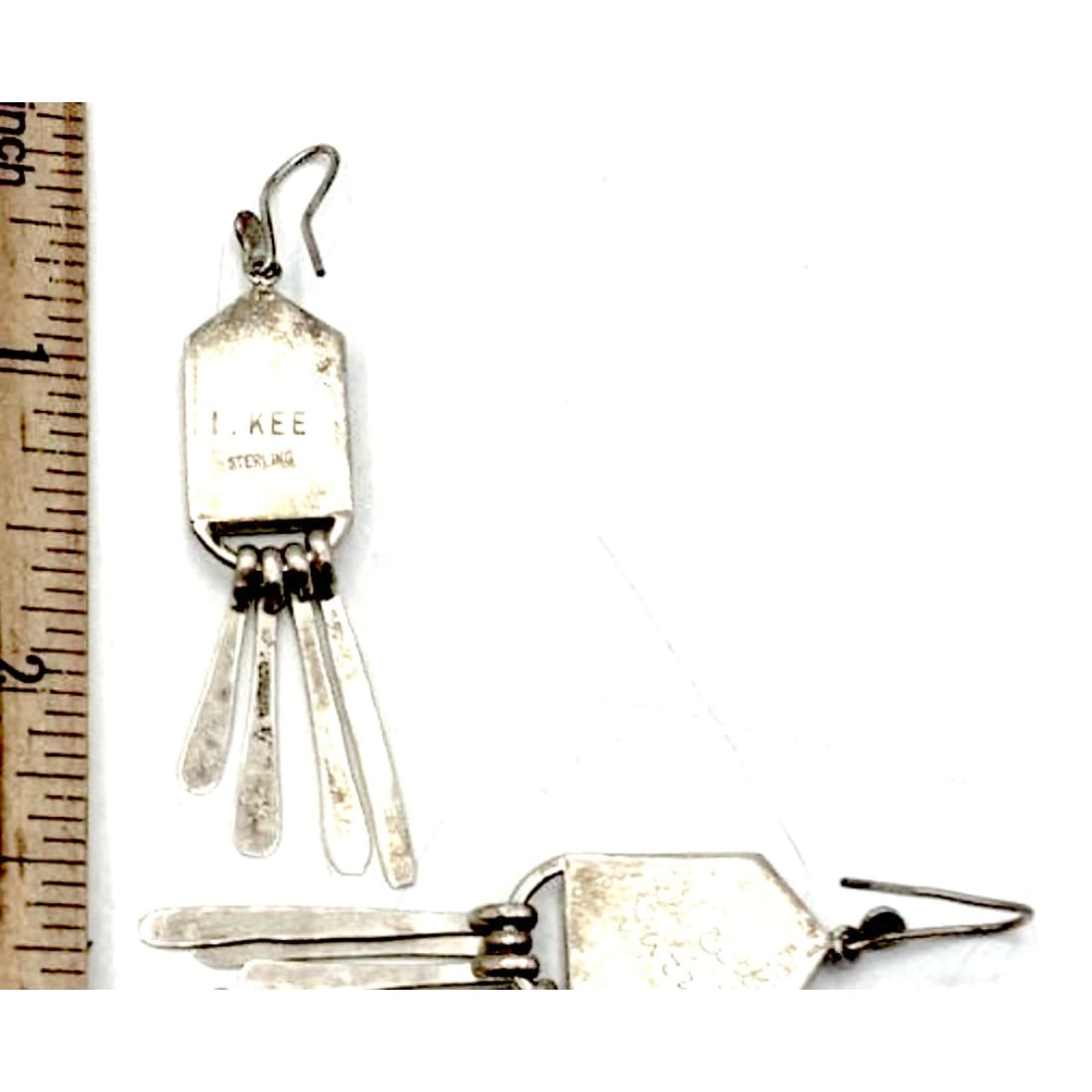 Navajo Turquoise Inlay Dangle Earrings Lapis Malachite Sterling Silver Vintage I. Kee