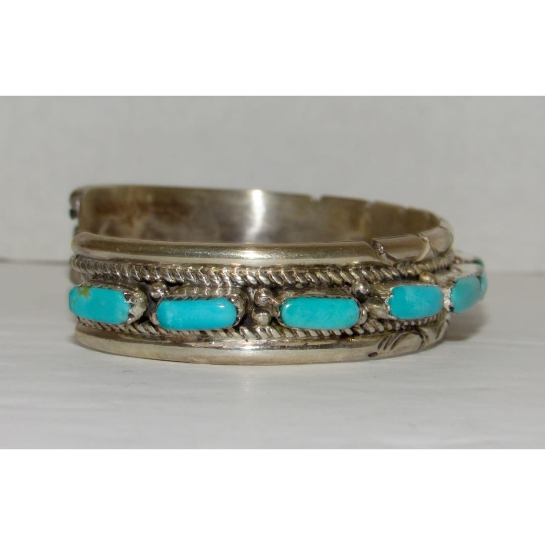 Zuni Sleeping Beauty Turquoise Cuff Bracelet Sterling Silver Stacker J Waseta