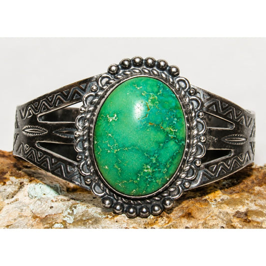 Old Pawn Navajo Cerrillos Turquoise Cuff Bracelet Ingot Sterling Silver Native 47g