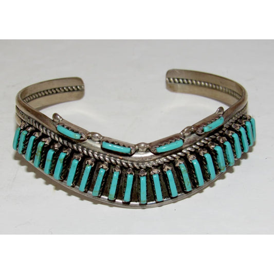 Vintage Zuni Petit Point Turquoise Cuff Bracelet Sterling Silver
