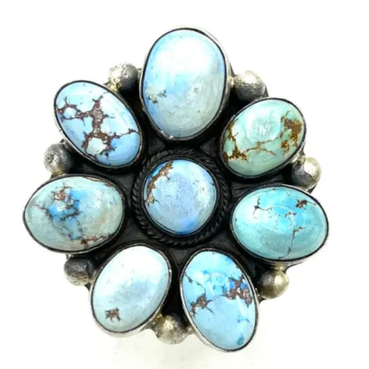 Massive Navajo Golden Hills Turquoise Cluster Ring Sz 9 Adjustable by A. Martinez