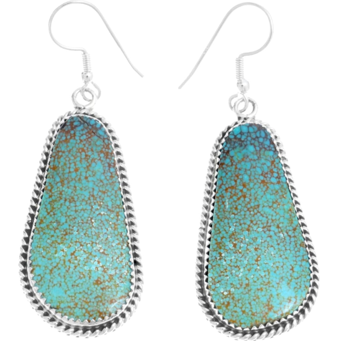 Navajo Number 8 Turquoise Dangle Earrings Sterling L Hurley