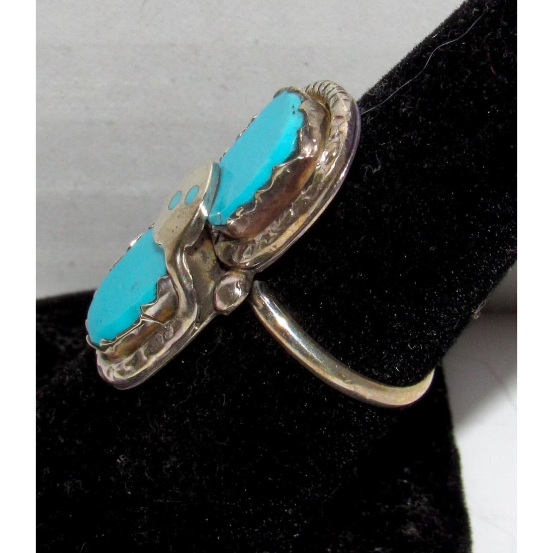 Vintage Zuni Turquoise Snake Ring Sz 7 Sterling Silver Effie Calavaza
