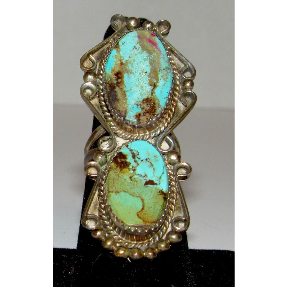 Vintage Navajo Crow Springs Turquoise Statement Ring Size 7 Sterling Silver Signed