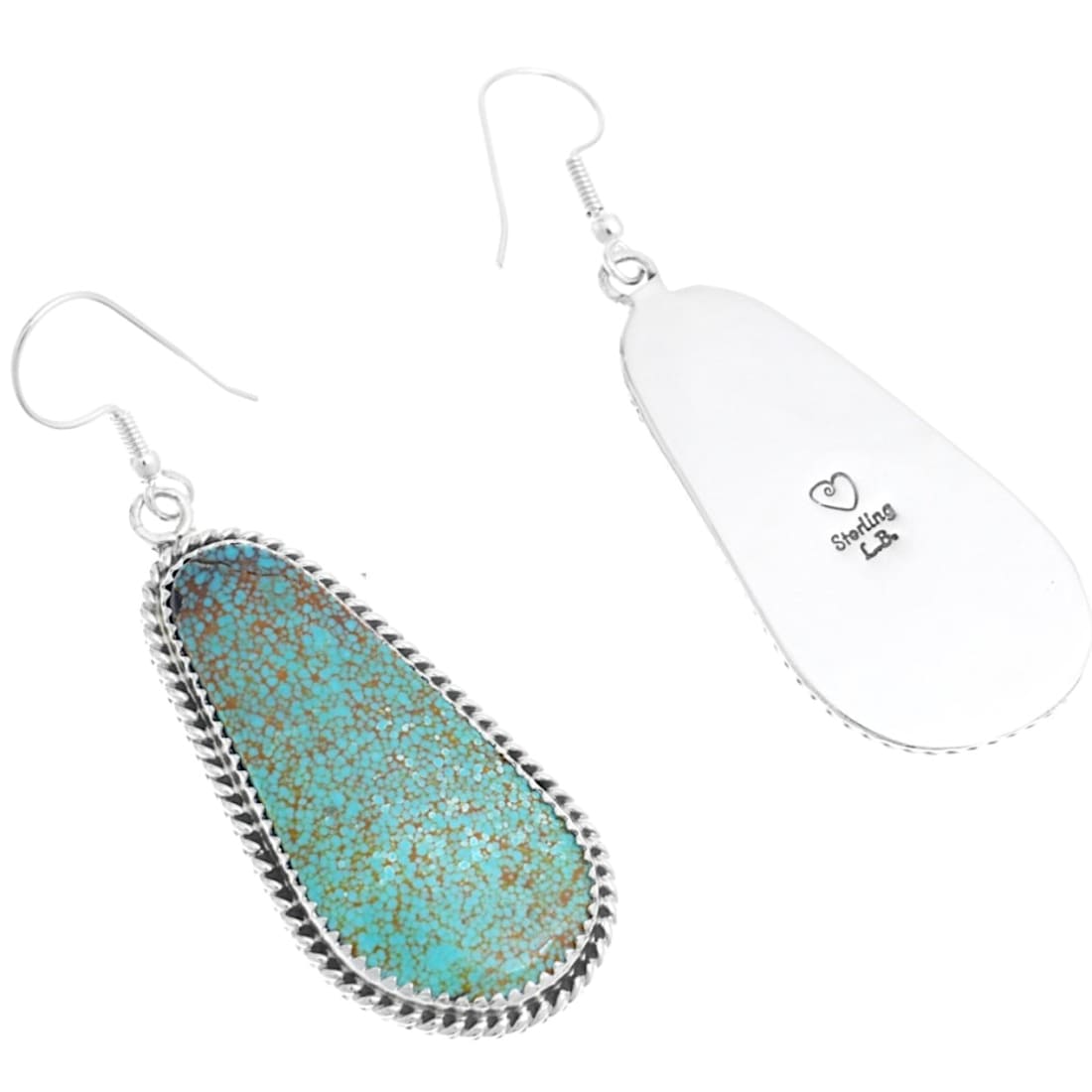 Navajo Number 8 Turquoise Dangle Earrings Sterling L Hurley