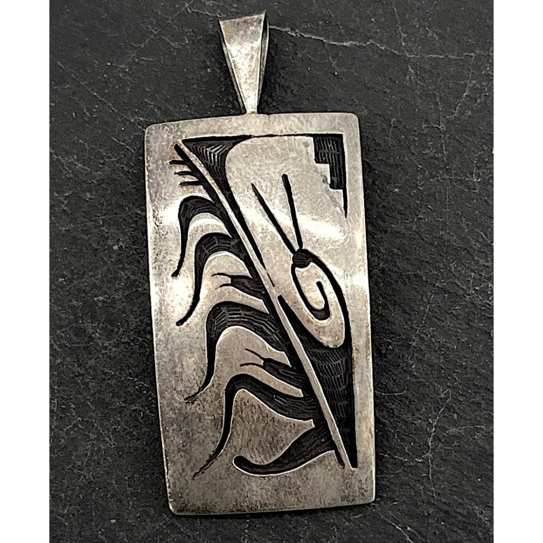Vintage Hopi Sterling Silver Overlay Pendant by Michael Sockyma Sr