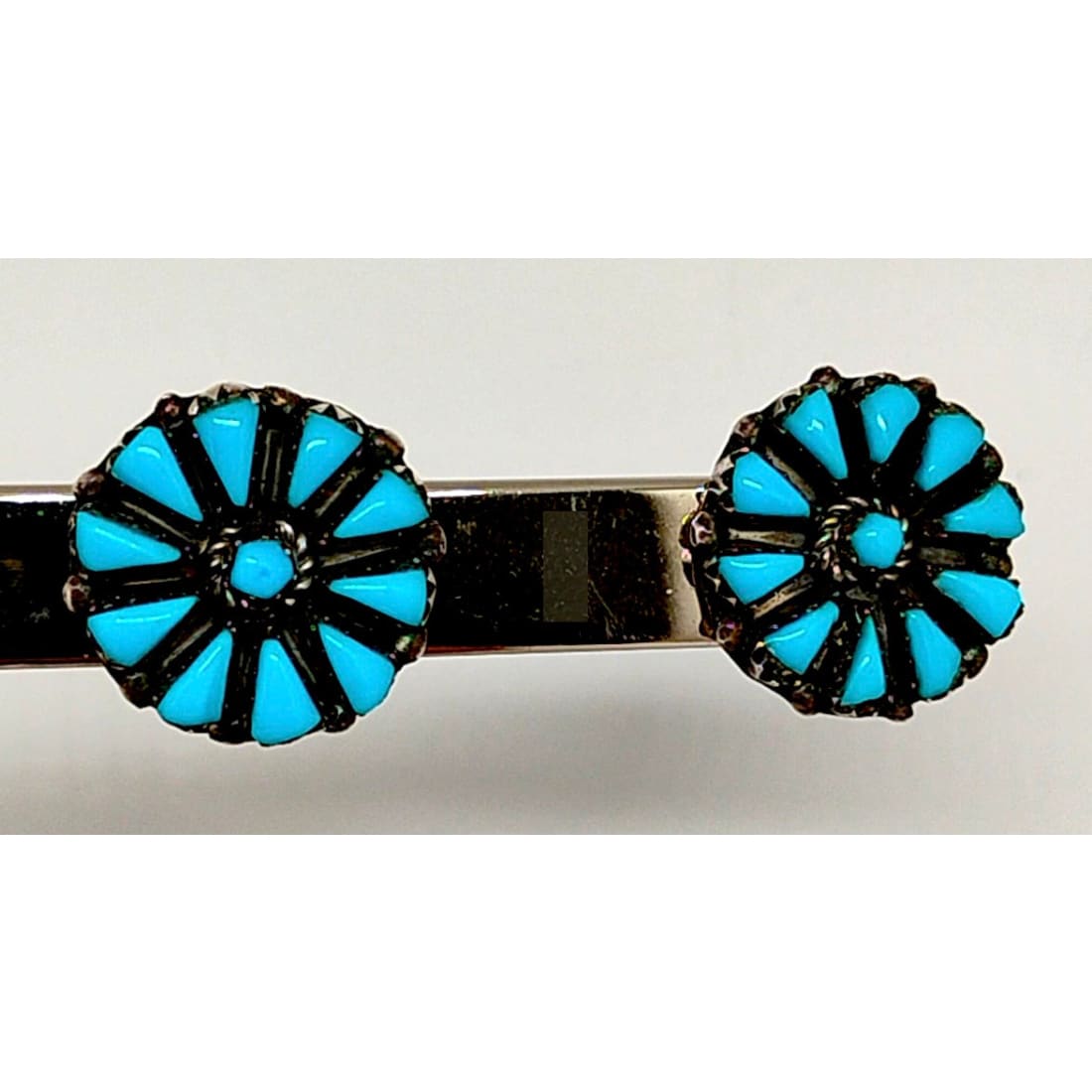 Old Pawn Zuni Cluster Post Earrings Petit Point Turquoise Sterling