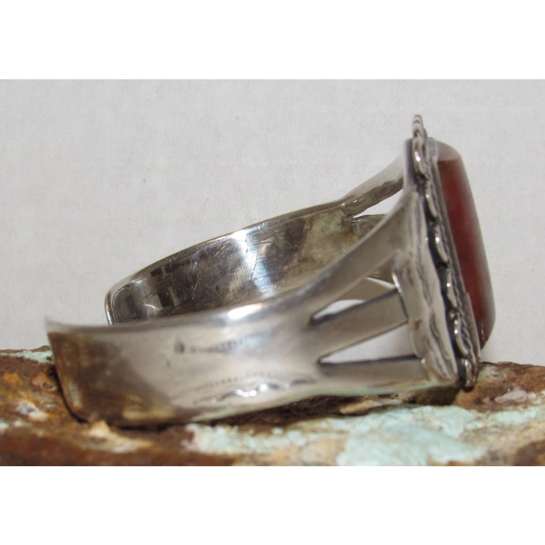 Vintage Navajo Petrified Wood Cuff Bracelet Sterling Silver Native American
