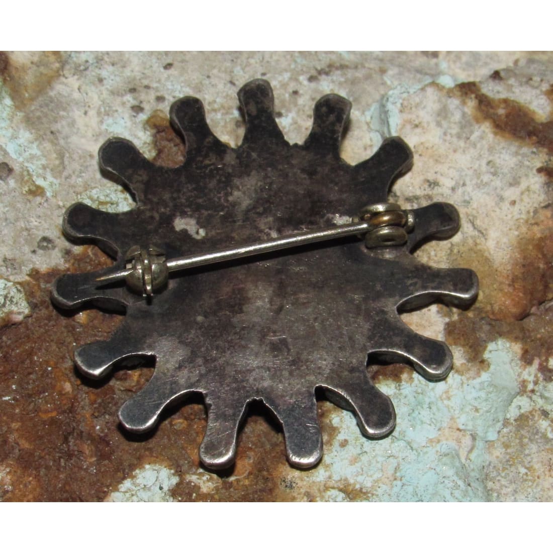 Old Pawn Zuni Petit Point Turquoise Cluster Brooch Pin Sterling Silver