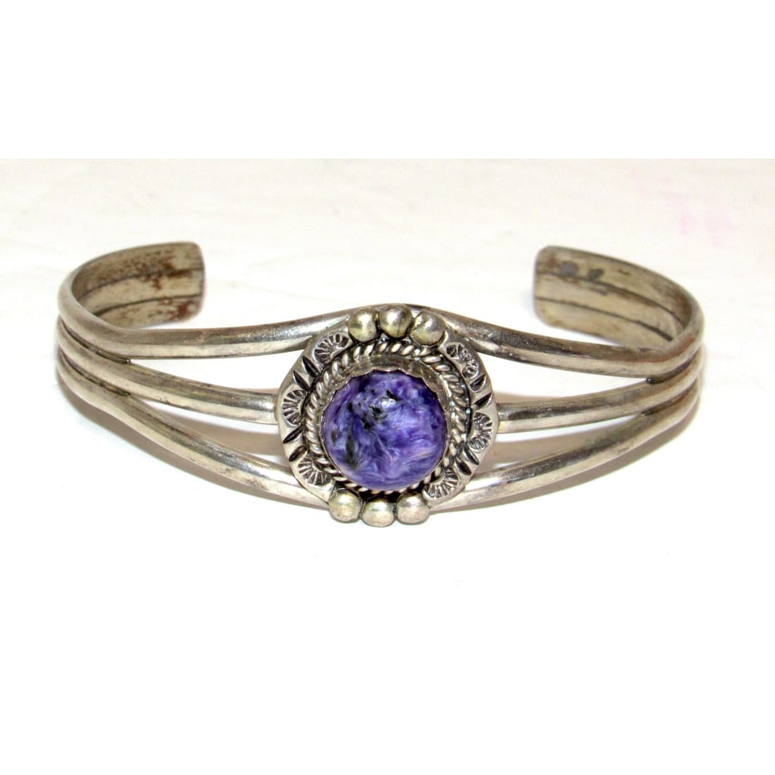 Vintage Navajo Purple Charoite Cuff Bracelet Sterling Silver N. Fred Jr