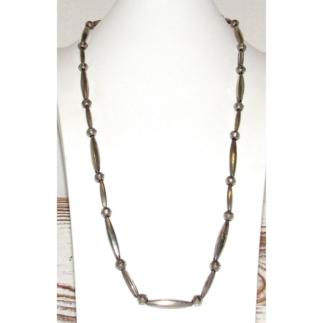 Vintage Navajo Pearls Necklace Melon & Saucer Beads Design Sterling Silver