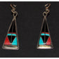 Navajo Turquoise Jet Inlay Earrings Sterling Silver Teme Sunburst Handcarfts