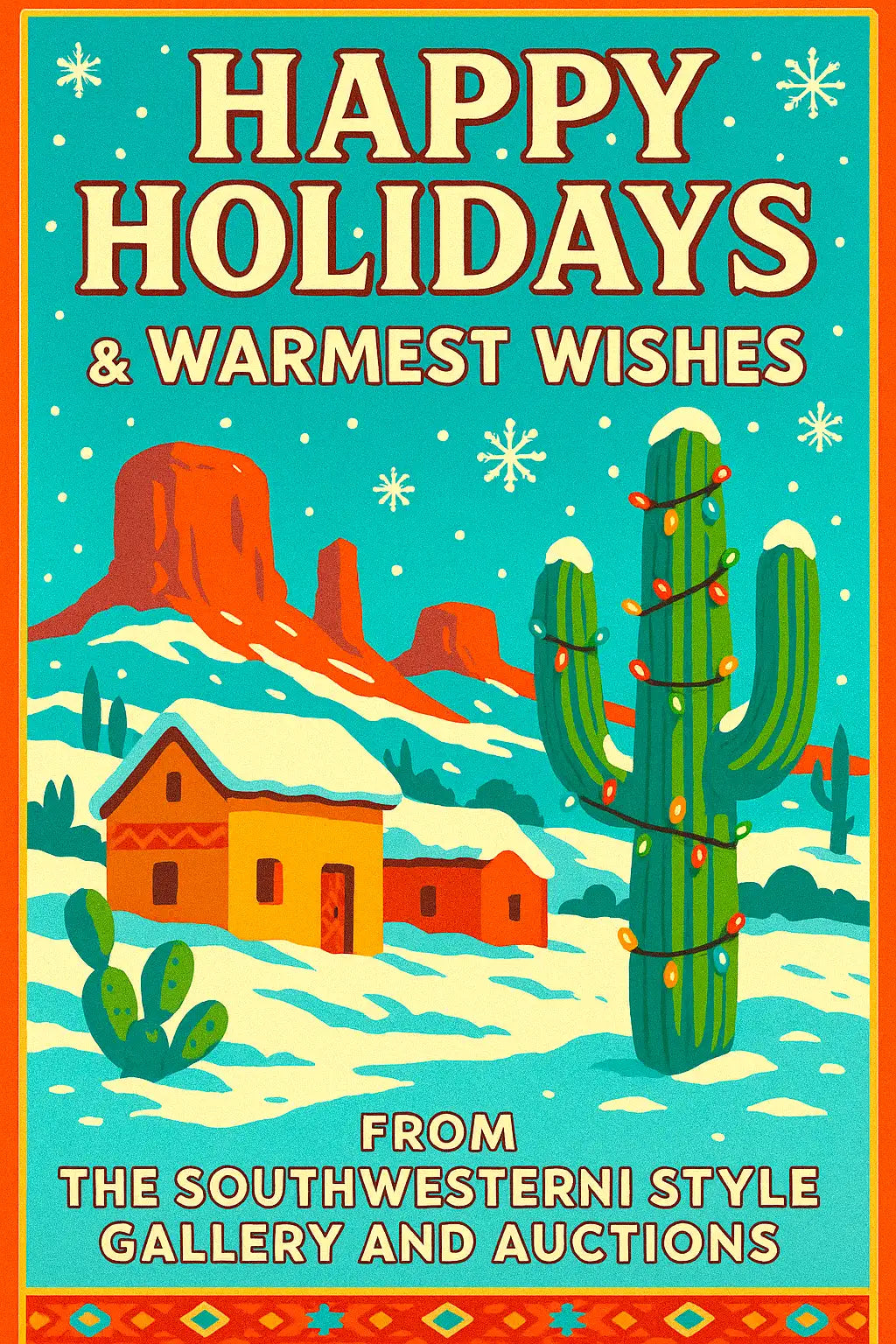 Christmas cactus with lights and ornaments, vibrant green leaves, red berries, ceramic pot.