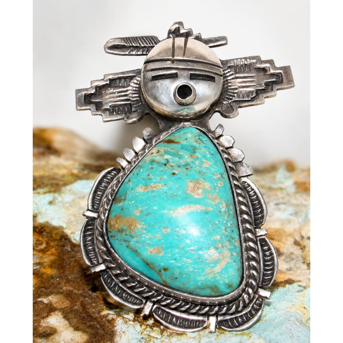 Navajo Butterfly Kachina Ring Sz 9 Royston Turquoise Sterling Bennie Ration Signed