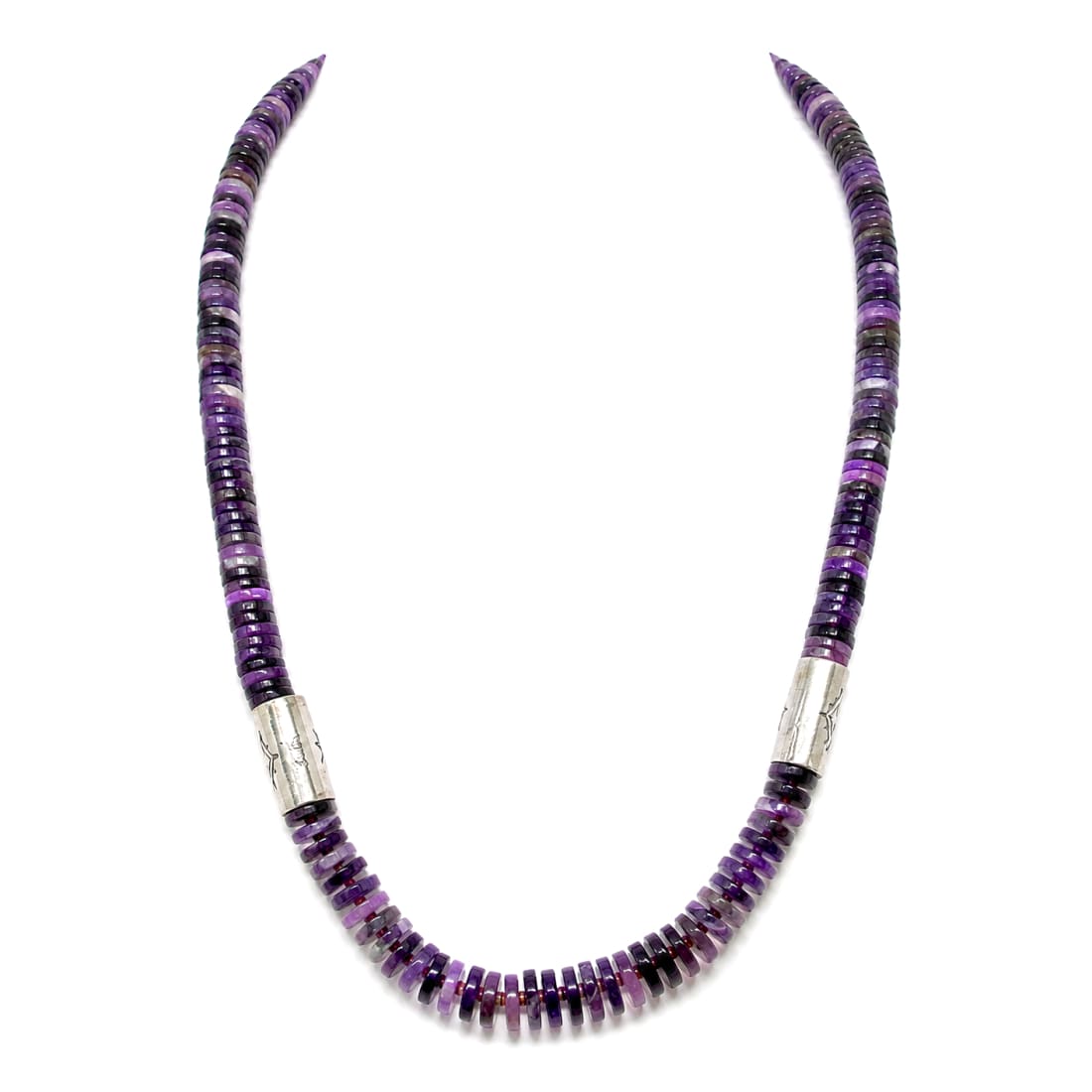 Vintage Navajo Amethyst Bead Heishi Necklace Sterling Silver