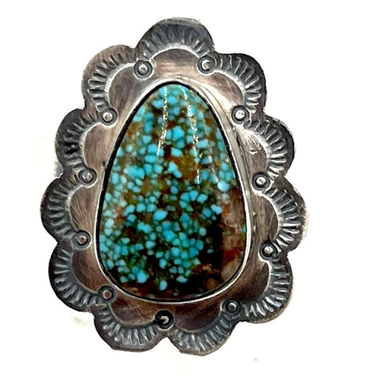 Navajo Number 8 Turquoise Ring Adjustable Size 8 Sterling Silver S. Skeets