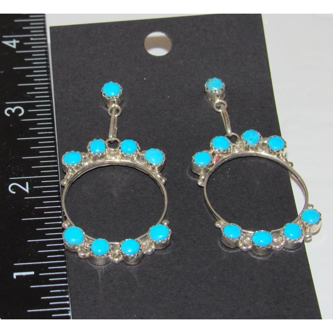 Zuni Snake Eye Turquoise Dangle Earrings Sterling Silver Native American