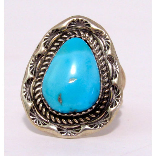 Navajo Sleeping Beauty Turquoise Ring Size 10 Sterling Silver Signed