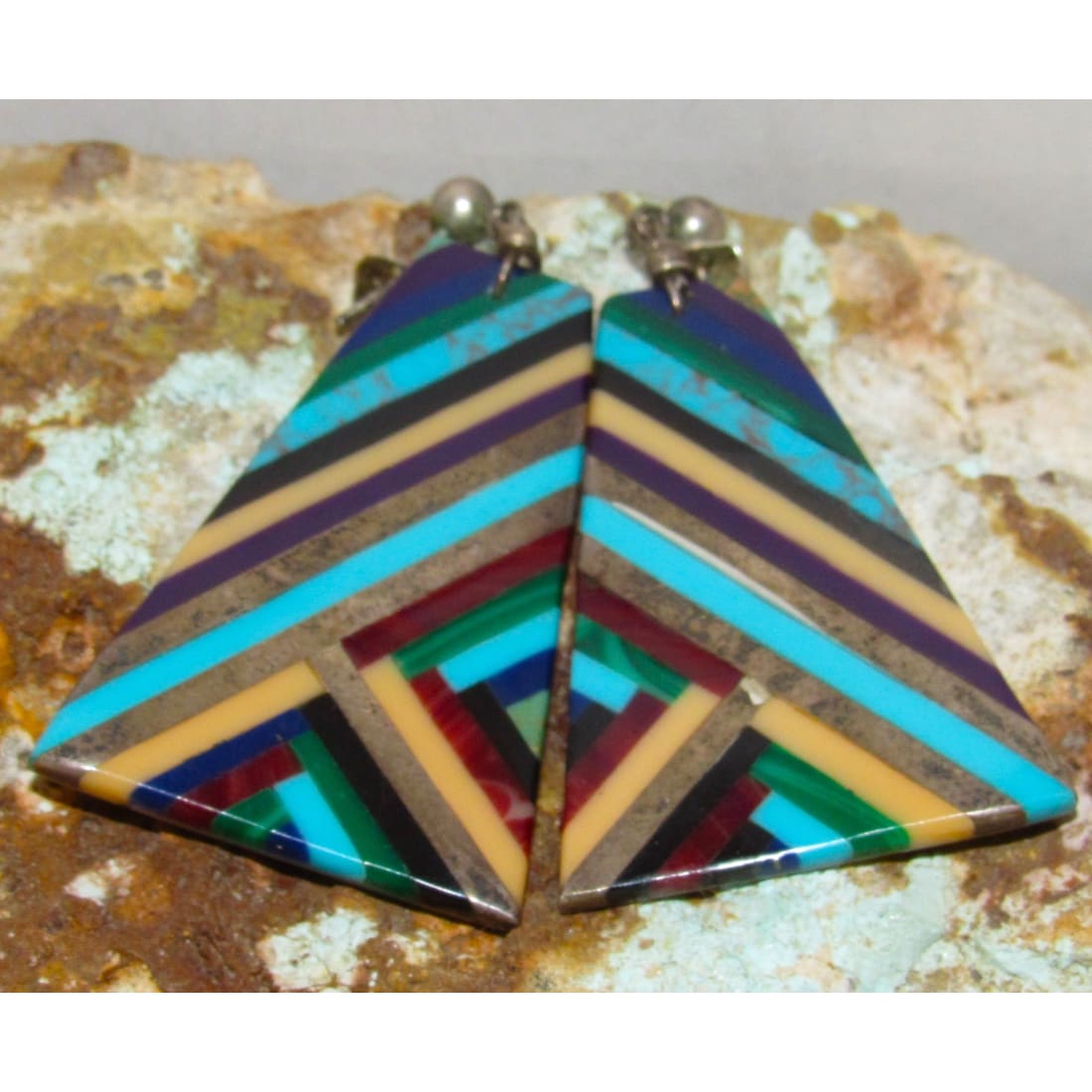 Vintage Santo Domingo Kewa Multi-Stone Inlay Earrings - Crespin Family